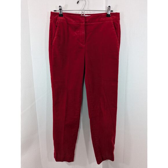 TALBOTS RSVP! RUBY RED STRETCH VELVET, RUFFLED ANKLE SKINNY PANTS, SLACKS! SZ 2 - Picture 5 of 11
